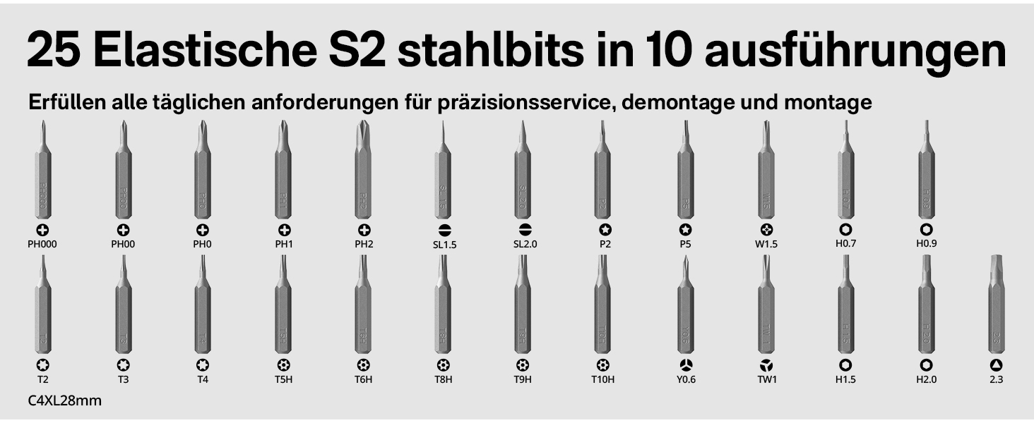 Набір викруток HOTO Feinmechaniker: електричний, магнітний, прецизійний. Для ремонту годинників, окулярів, телефонів, ПК. 170 об/хв, C4 × 28 мм