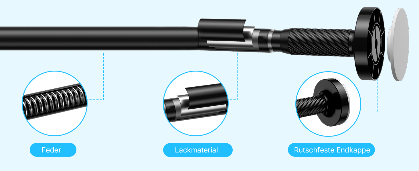 Штанга для карнизи без свердління, 100-230 см, регульована телескопічна штанга для душу, вікна та балкону (діаметр 25 мм, чорний)