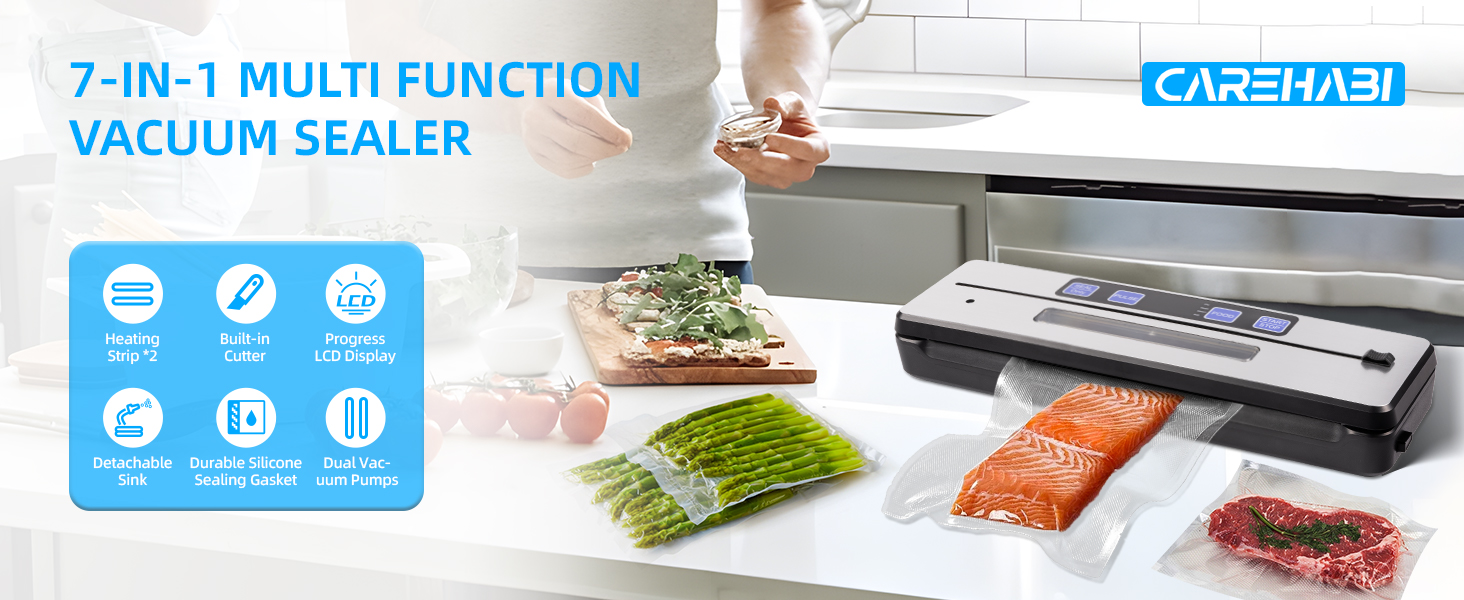 Вакуумний пакувальник Carehabi: 6 режимів, знімний піддон, ніж та 2 нагрівальні елементи