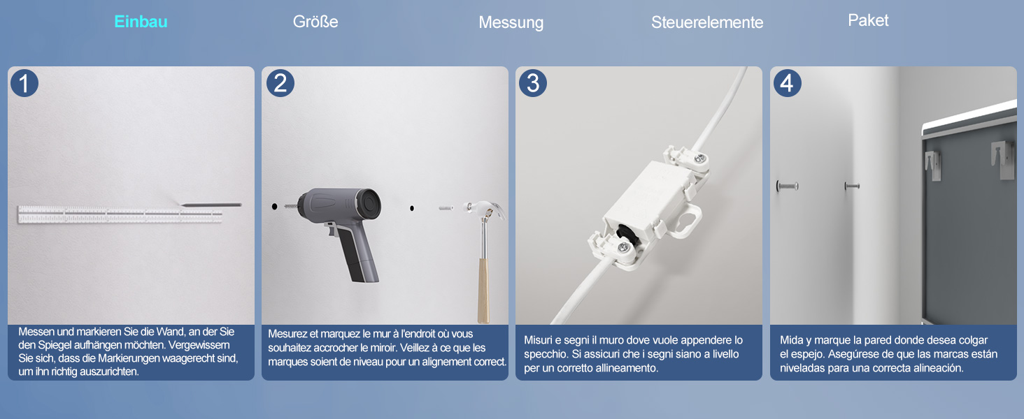 Дзеркало для ванної кімнати зі підсвічуванням STARLEAD 100x70 см, Bluetooth, антизапар, регулювання яскравості, 3 кольори світла, функція пам'яті, IP44, LED, горизонтальне/вертикальне, HD скло, Madrid Silver (Bluetooth)