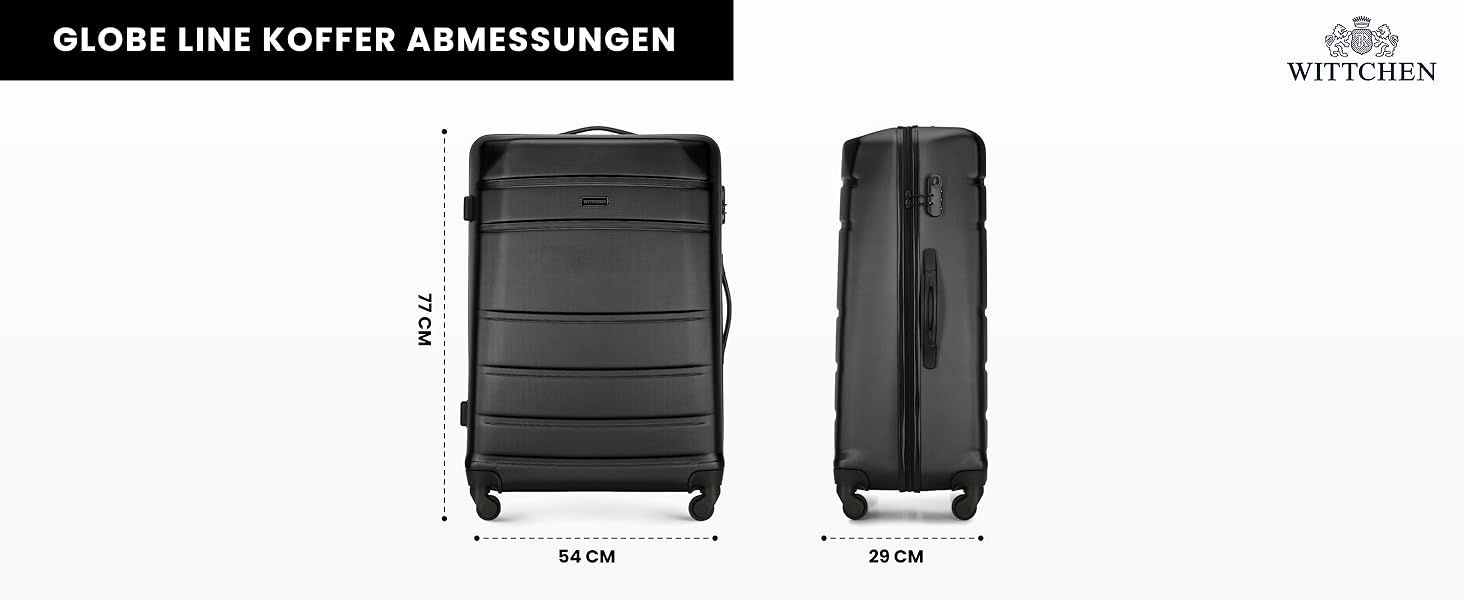 WITTCHEN Globe Line: Чемодан-ролер ручної поклажі з ABS, 4 колеса, кодовий замок, телескопічна ручка, чорний | Розмір S | Підходить для Lufthansa, Eurowings, Ryanair, Condor, Discover Airlines