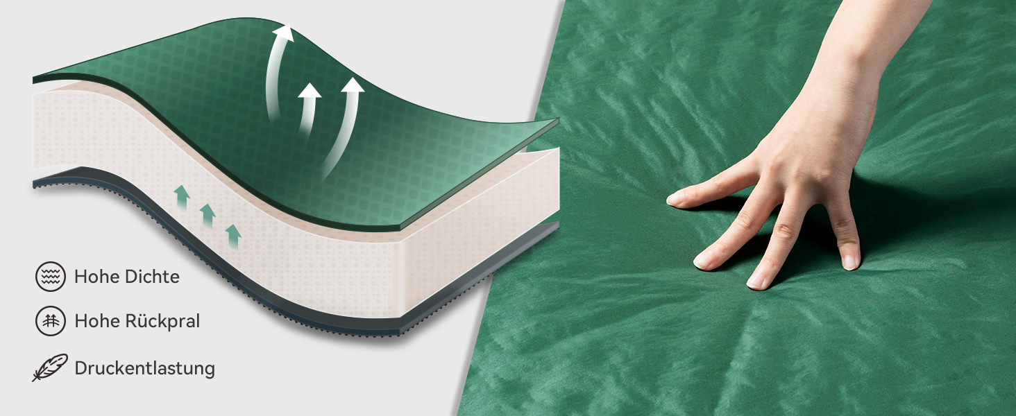 Каремат HIKENTURE самонадувний, 10 см товщини, для кемпінгу, туризму та подорожей (темно-зелений)