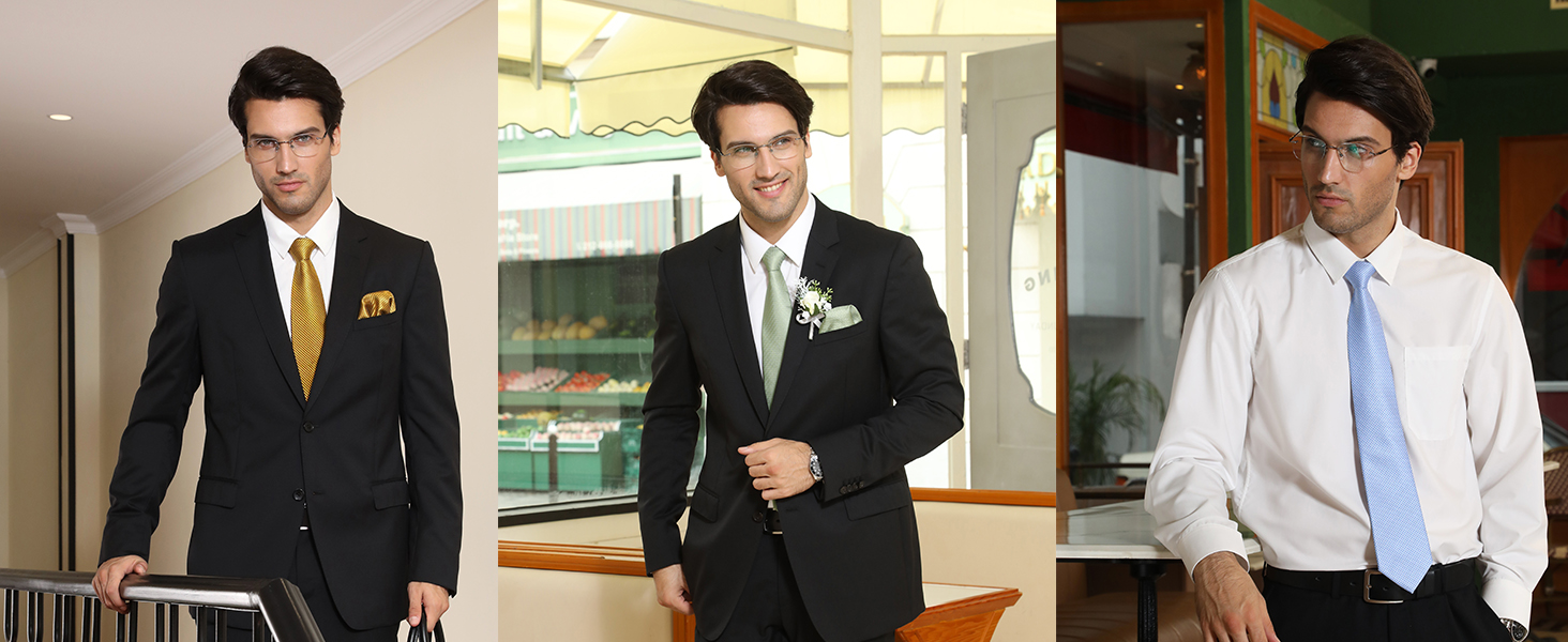 Краватки для чоловіків HISDERN: святкові краватки з кишеньковим хустинкою, класичний візерунок, в клітинку, для весілля та ділових зустрічей, блакитний колір