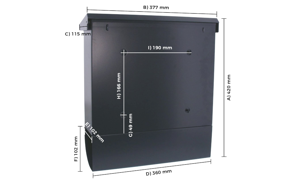 Поштова скринька Burg Wächter Vario ANT з газетницею та табличкою для імені, оцинкована сталь, формат DIN C4, антрацит (RAL 7016), комплект з 2 ключами