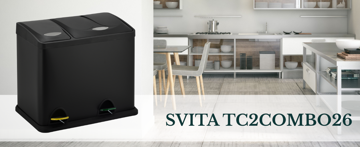 Подвійне сміттєве відро SVITA TC2Combo26 на 26 л (8+18 л) для сортування відходів, педальний механізм, чорний
