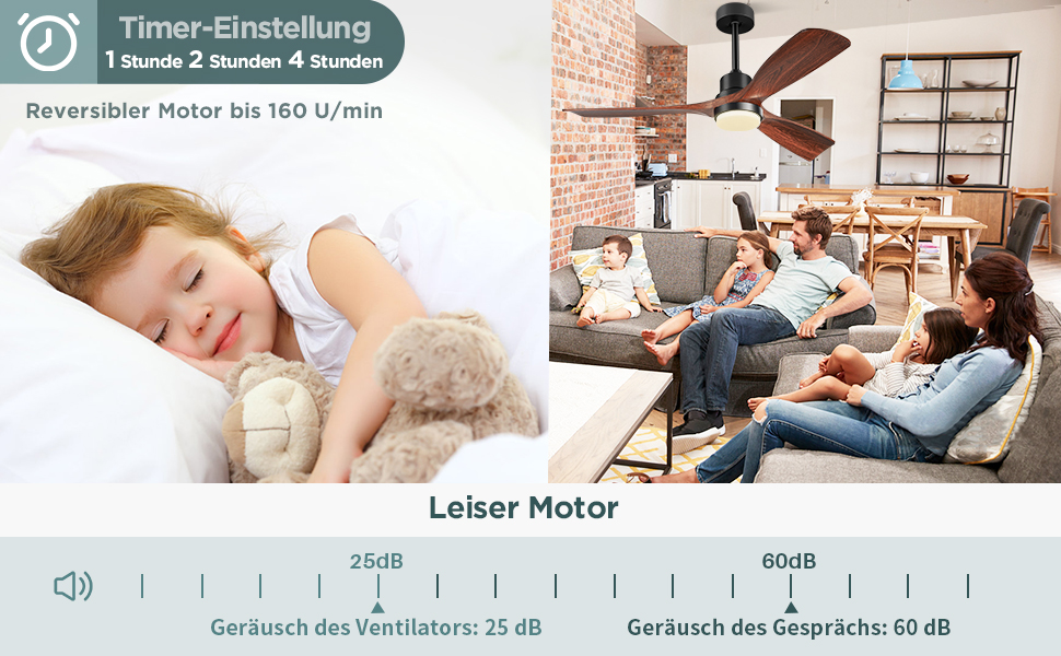 Стеляний вентилятор з підсвічуванням та пультом керування, тихий DC двигун, 132 см, 3 дерев'яних лопаті, таймер, 6 швидкостей, сертифікат ETL, режим літо/зима для спальні, коричневий