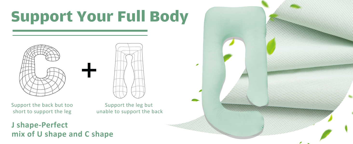 Подушка для вагітних Chilling Home J-подібної форми, подушка для тих, хто спить на боці, подушка для годування, велика подушка для підтримки, подушка для жінок та тих, хто спить на боці (Охолоджуючий зелений)
