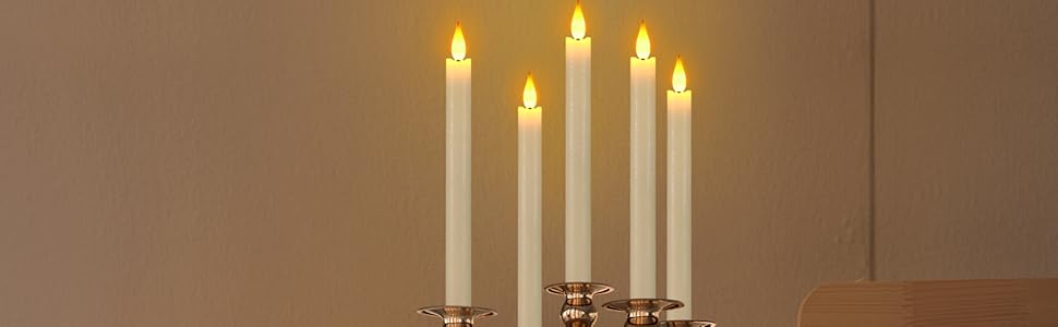 LED свічки Ymenow з таймером, набір 6 шт. 24,5 см, електричні свічки з натурального воску, мерехтливе полум'я, 2 пульти, для спальні, вітальні, декору Хелловін та Різдва