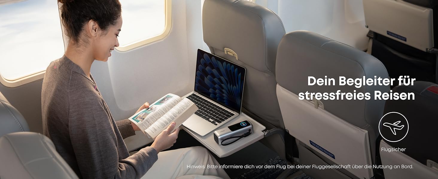 Powerbank Anker 25000mAh 165W з USB-C, 3 порти USB-C (100W), вбудований кабель, для iPhone, MacBook, Samsung та інших пристроїв (Чорний)