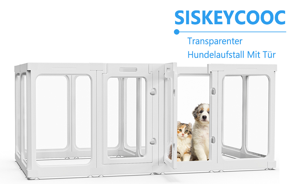 Кіяниця для цуценят SISKEYCOOC 60см з акрилового пластику, прозора, з дверцятами, для собак середніх та маленьких порід, легка у догляді, для дому (10 шт.), білий колір, 60см висота