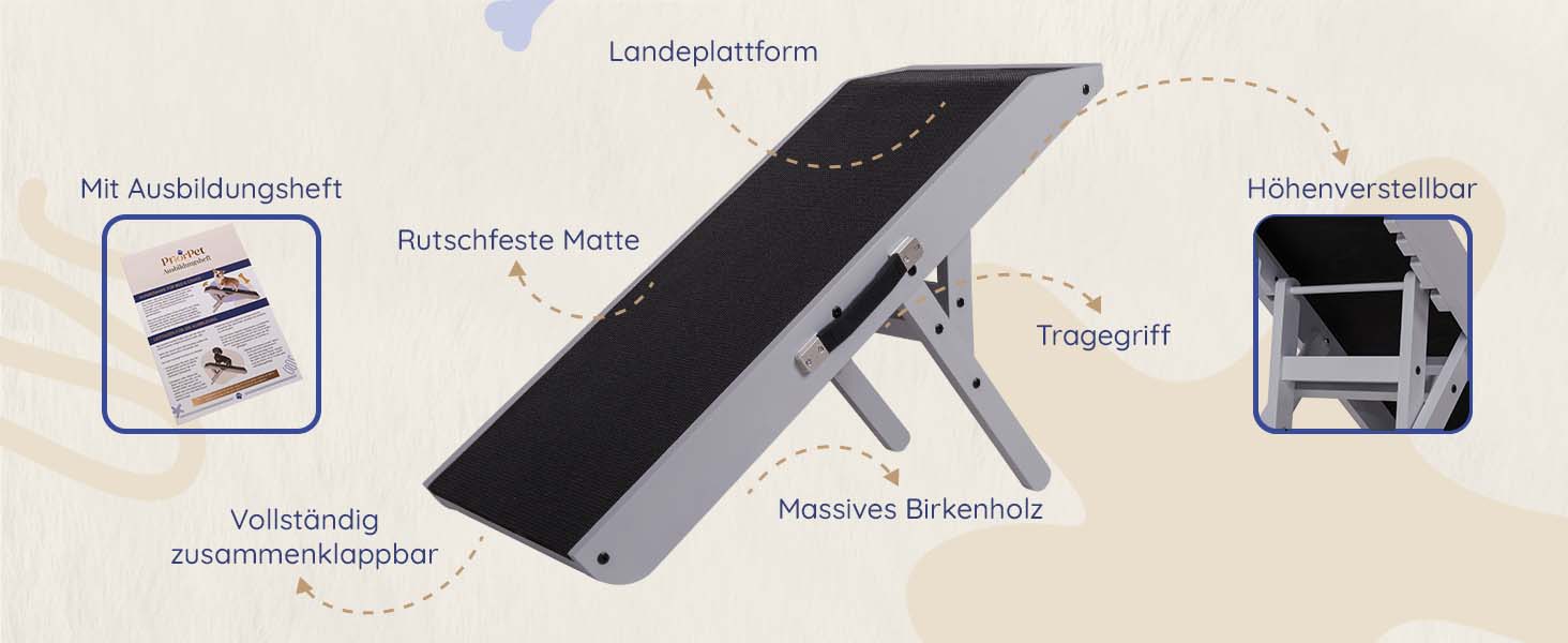 Рампа для собак Hunderampe - регульована, 18-53 см, для ліжка/софи, з берези, антиковзка, чорна/сіра