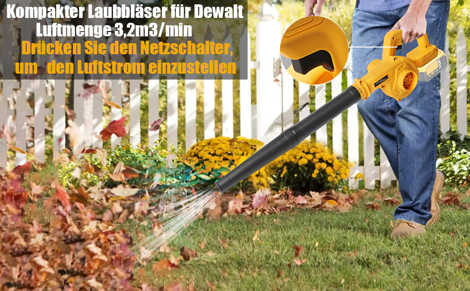 Акумуляторний повітродув Powarobor для Dewalt 18V, компактний садовий повітродув для прибирання листя, газонів, терас і гаражів (без акумулятора та зарядного пристрою)