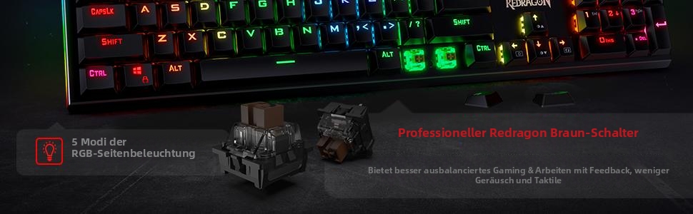 Redragon K580 PRO - Бездротова Механічна Ігрова Клавіатура RGB з 104 клавішами, Hot-Swap, Мультимедійне Управління та Макро-Запис (Brown Switches)