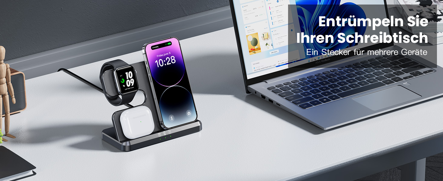 Бездротовий зарядний пристрій 3-в-1 JARGOU для Apple Watch, iPhone та AirPods Pro (чорний)