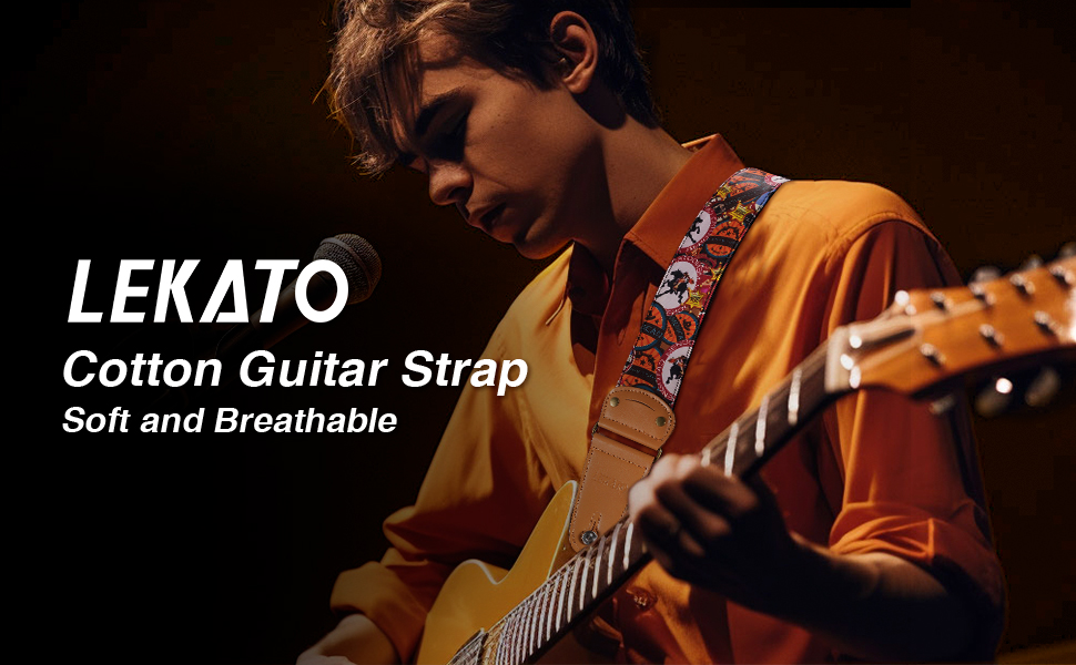 Гітарний ремінь LEKATO, смугастий, 6.7 см, з шкіри, з чохлом для медіатора та фіксаторами - для бас-гітари, електро- та акустичної гітари