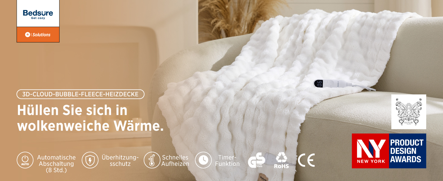 Електрична грілка-ковдра BEDSURE для обігріву, м'яка фланелева ковдра, світло-рожева, 130x180 см