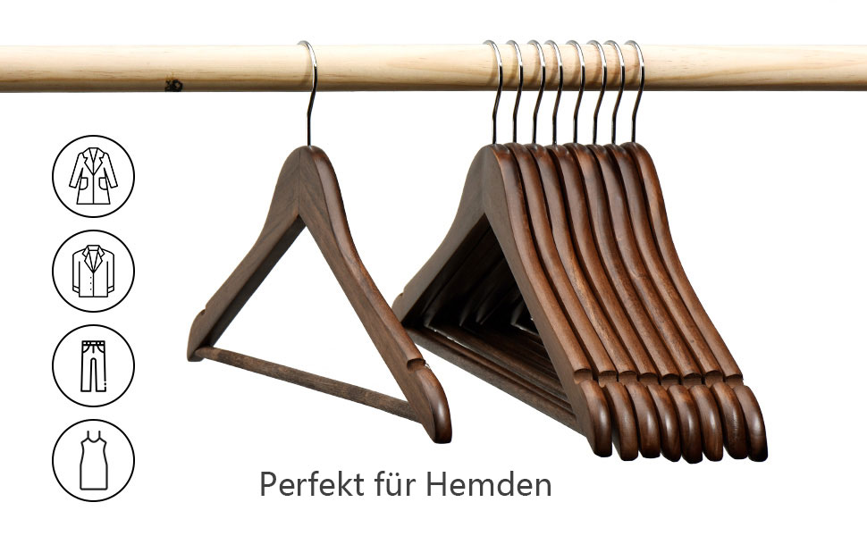 Дерев'яні вішалки для одягу HOUSE DAY, 20 шт. з горіха, стабільні, обертаються, для сорочок, костюмів, 44,5 см