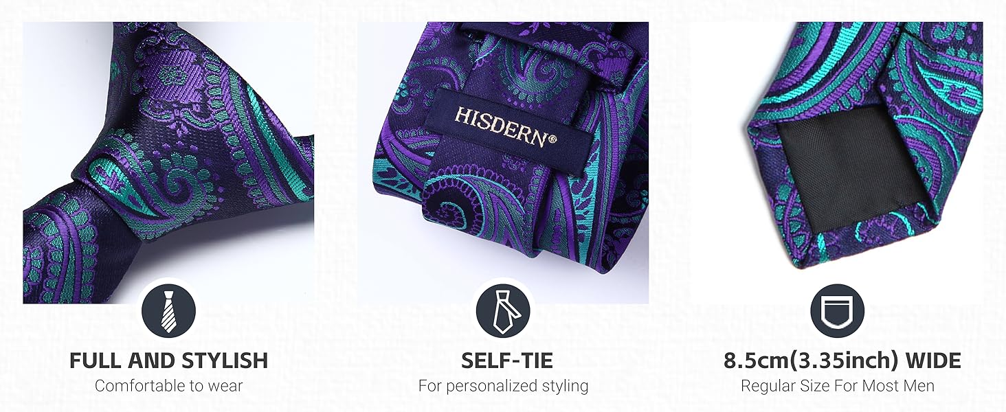HISDERN Набір краваток для чоловіків (5 шт.) з кишеньковим хустинкою. Класичний елегантний аксесуар для весілля. Шовкові краватки та хустинки в подарунковій коробці.