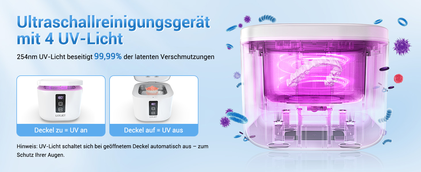 Ультразвуковий очищувач 48000Hz з УФ-дезінфекцією для зубних кап, брекетів, протезів та ювелірних виробів - 300 мл, 24 Вт