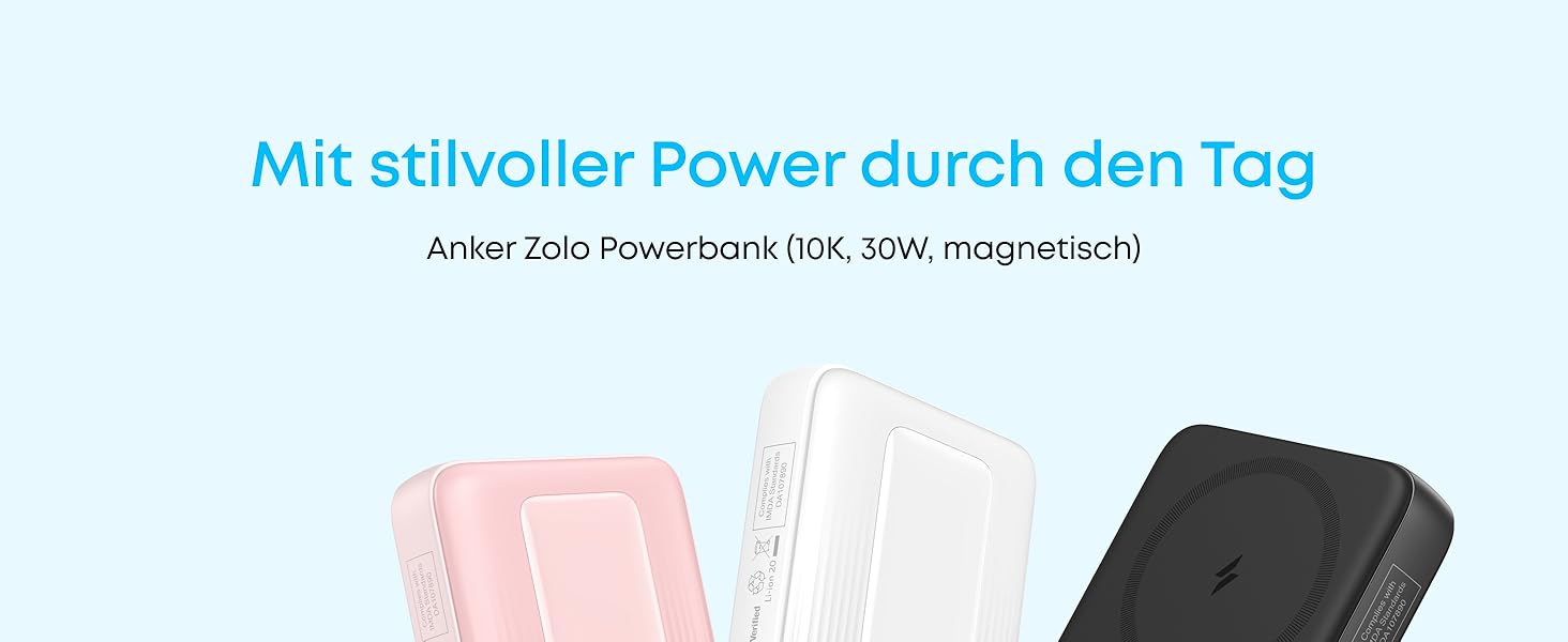 Anker Zolo Powerbank магнітна, 10000mAh, 30W, бездротова зарядка, для iPhone 17/16/15, AirPods, чорна
