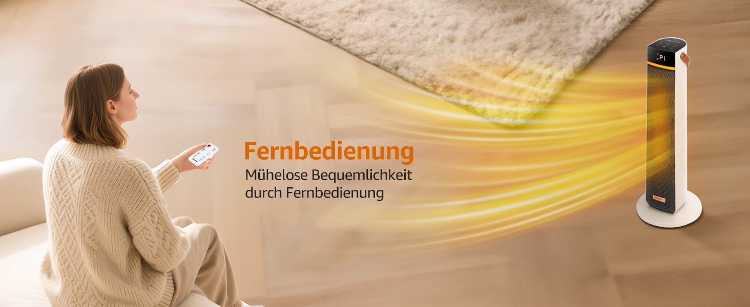 Електричний обігрівач Aigostar 2000W з пультом керування, ECO-режим, PTC кераміка, таймер 24год, тихий, осциляція 75°, 4 режими, захист від перекидання та перегріву, білий