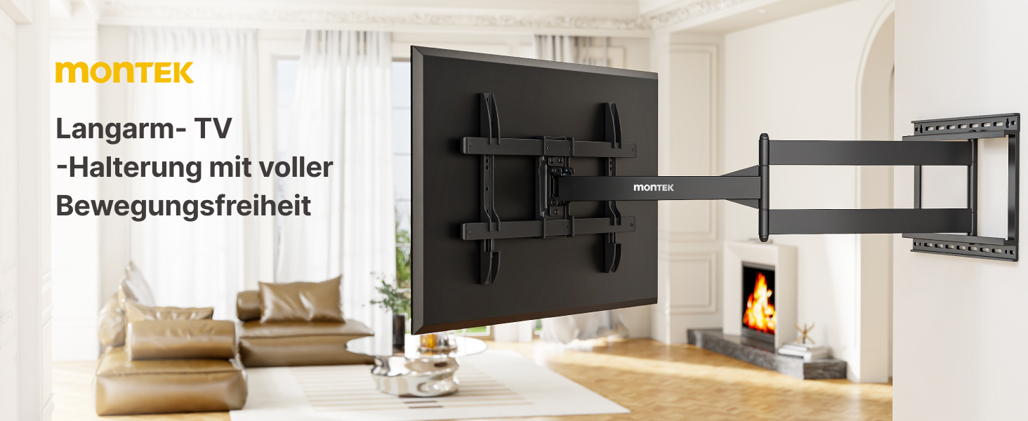 Настінна кріплення для телевізора monTEK 1080mm - для плоских та вигнутих моніторів до 60 кг, поворотна та нахилена, висувна, VESA 800x400 мм (43-80 дюймів)