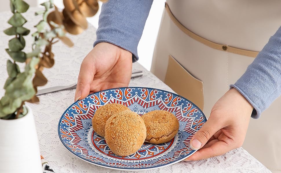 Сервіз столовий порцеляновий Vancasso MANDALA 32 елементи, сервіз для 8 осіб, ручна робота, богемський стиль (4 десертні тарілки, бірюзовий мандала)