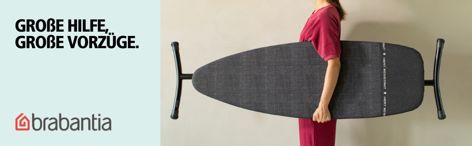 Гірчиця для прасування Brabantia Bügelbrett B, 124 x 38 см, 100% Fairtrade-Baumwolle, стабільна, регульована по висоті, з підставкою для праски, Denim Black