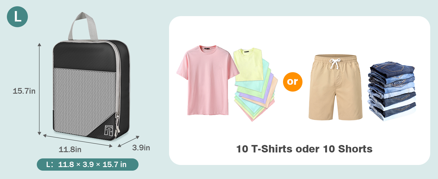 Органайзер для валізи, набір Packing Cubes (9 шт.) з компресією та чохлом для взуття, водонепроникні, дихаючі, сірі (чорні)