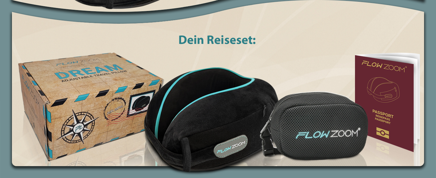 Подушка для шиї FLOWZOOM Dream Pro з додатковою бічною підтримкою та регульованим кріпленням на липучці - подушка для подорожей в літак з піною з пам'яті - з чохлом та подарунковою упаковкою - Чорний 1.2. Dream - Чорний