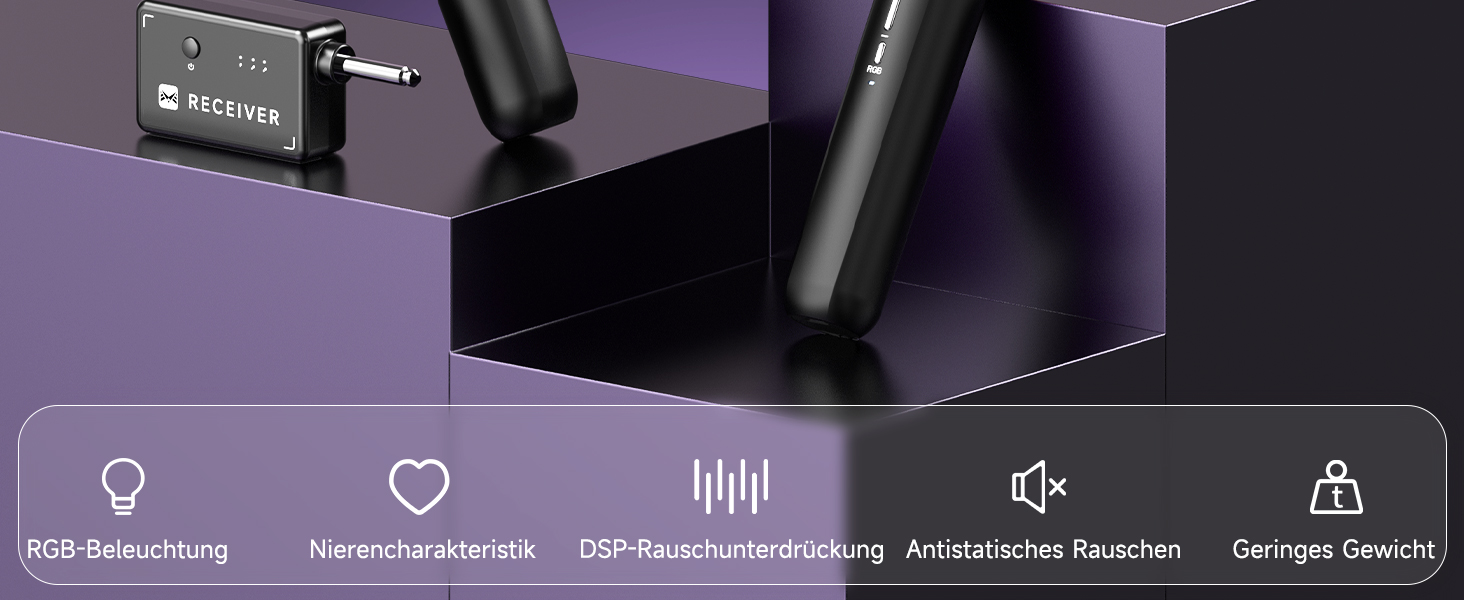 Бездротовий мікрофон з LED-підсвіткою, подвійний, акумуляторний, караоке, чорний