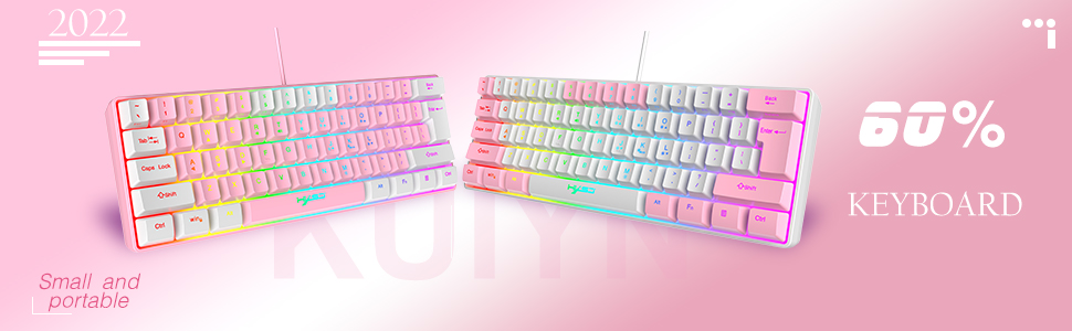 Комплект ігрового аксесуара 4 в 1: Клавіатура, миша, навушники та килимок для миші. Біло-рожевий