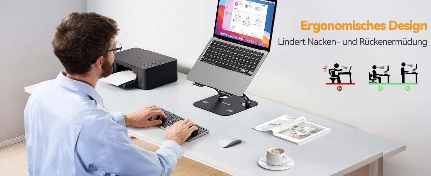 Підставка для ноутбука TECKNET, регульована по висоті, ергономічна, складна, портативна, з вентиляцією, сумісна з ноутбуками та планшетами 11-17.3 дюймів (чорна)