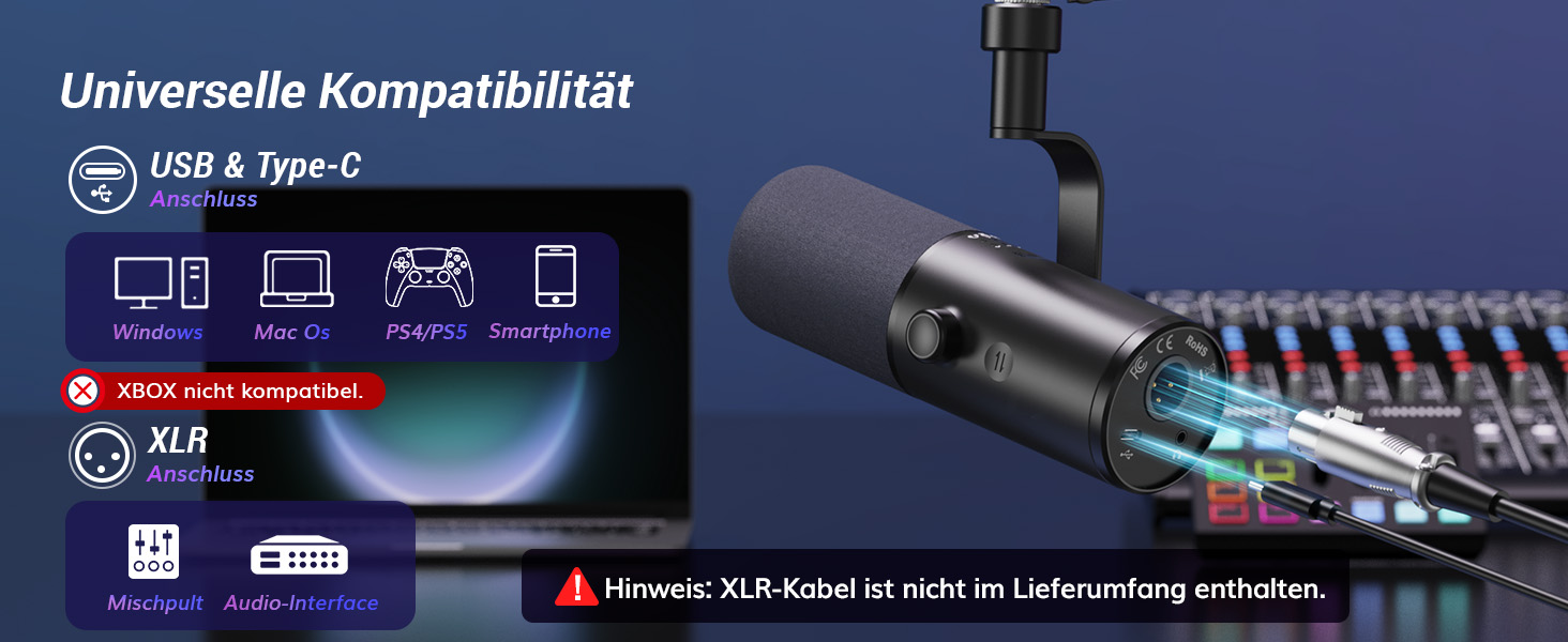 Професійний USB/XLR мікрофон TONOR TD510 AIR+H з кріпленням 
