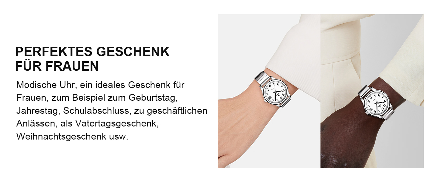 Жіночий годинник LN LENQIN: Водонепроникні годинники для жінок з нержавіючої сталі, кварцовий механізм, аналоговий дисплей, регульований ремінець, сріблястий колір, білий циферблат