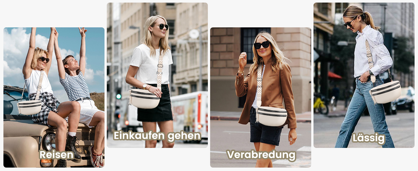 Жіноча сумка через плече FerLord з широким ременем, поясна сумка (бананка) з 3 відділеннями, стильна сумка-мішечок з PU шкіри, бежевий колір