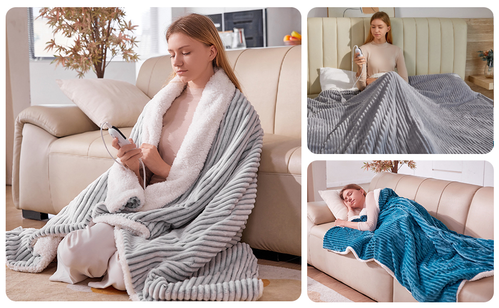 Електрична ковдра з підігрівом YDW 200x180 см з автовимкненням - тепла та затишна ковдра для ліжка, захист від перегріву, пральна, сіра