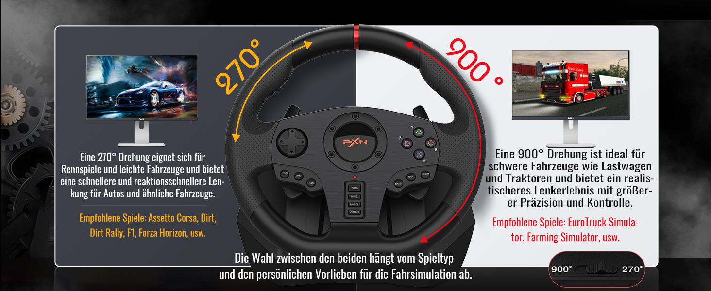 PXN V900 ігровий кермо для ПК з педалями, 270/900° кут повороту, вібрація, сумісність з PC, PS4, PS3, Xbox, Switch