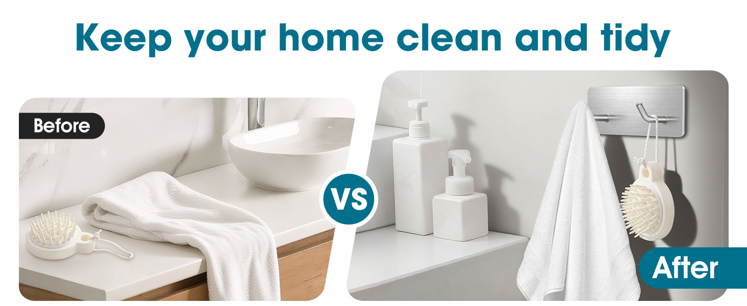 Самоклеючі гачки Haken - набір 6 шт. з нержавіючої сталі 304, без свердління, для ванної, кухні та вітальні