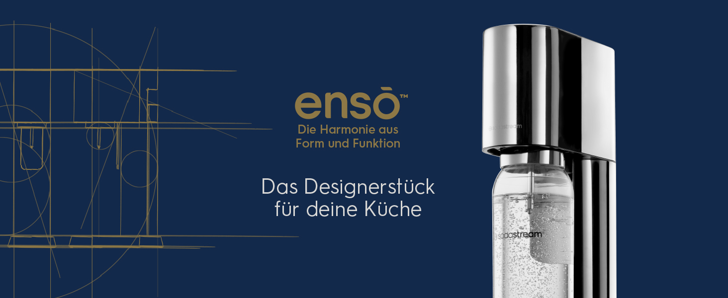 SodaStream® enso™ Преміум Газовий Напоєвник | Нержавіюча сталь, дизайн Naoto Fukasawa | З пляшкою 1 л без BPA та серветкою | Проста заміна CO2, Срібний Enso без балончика