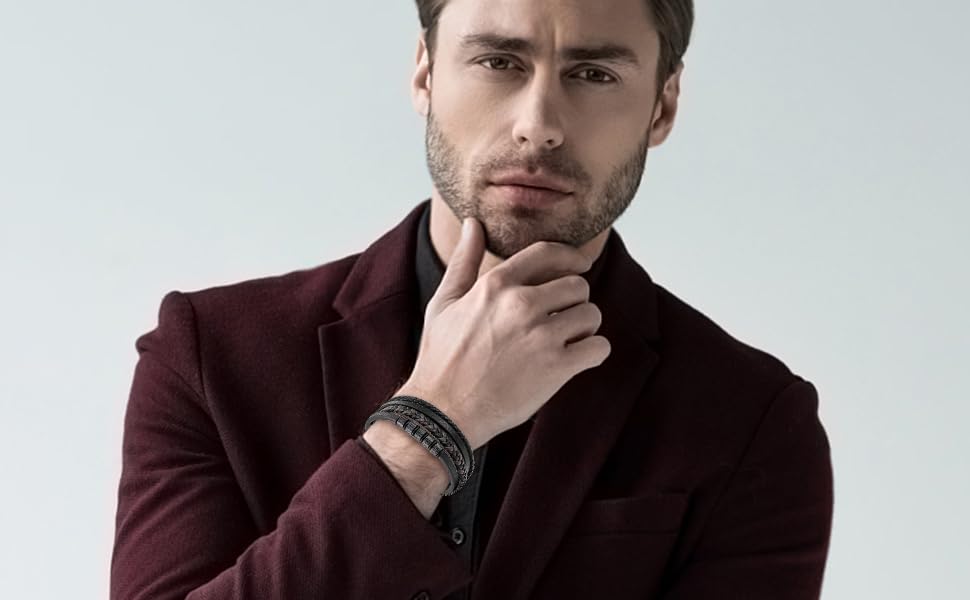 Чоловічий шкіряний браслет JSNOM: плетіння, срібло, подарунок на День батька, Різдво, День святого Валентина, День народження
