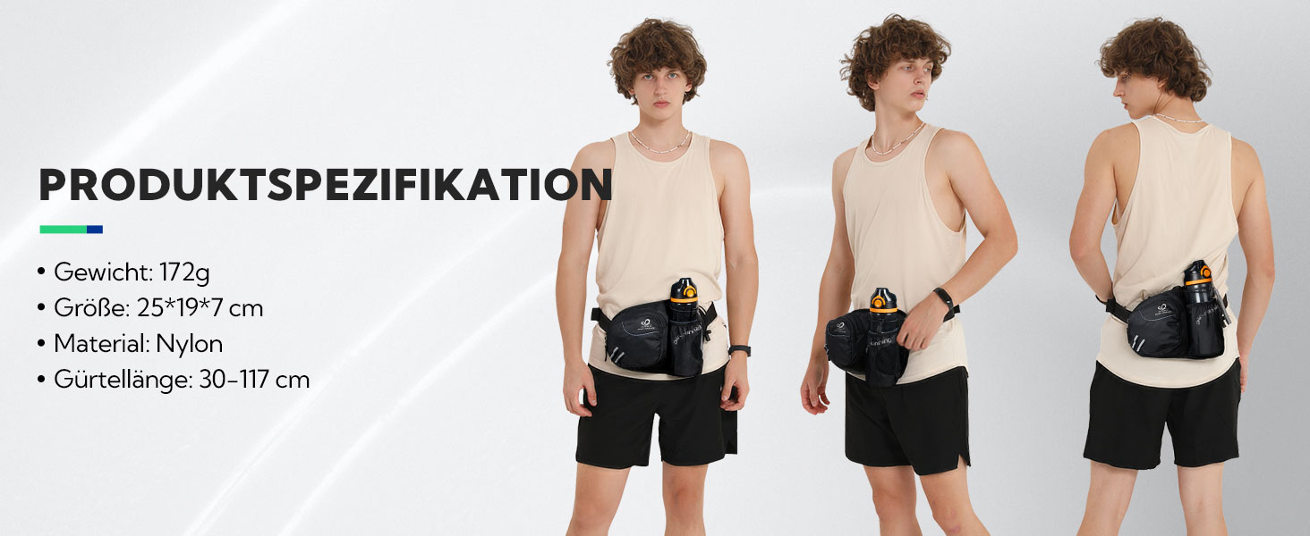 Спортивна поясна сумка Waterfly з тримачем для пляшки, сіра. Для бігу, велоспорту, кемпінгу, подорожей та інших активностей.