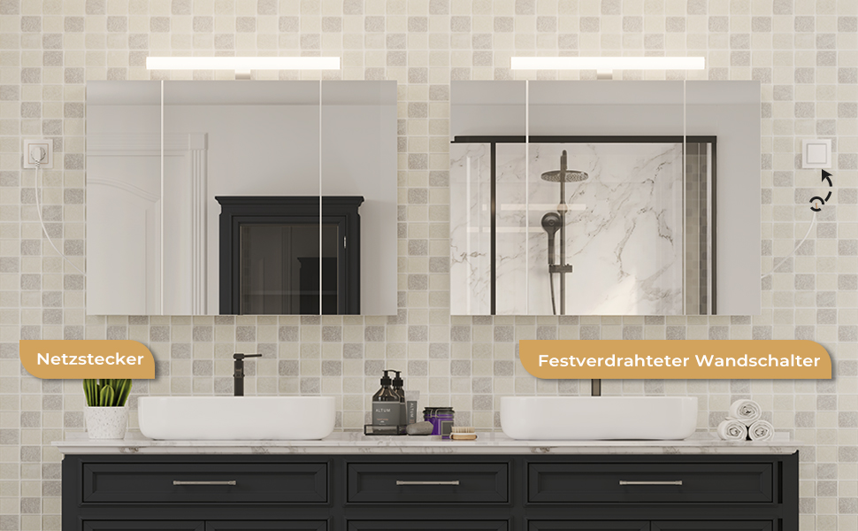 Шафа-дзеркало для ванної кімнати DICTAC з LED-підсвічуванням, розеткою та вимикачем світла (80x16x60 см), 3 дверцята, білий колір