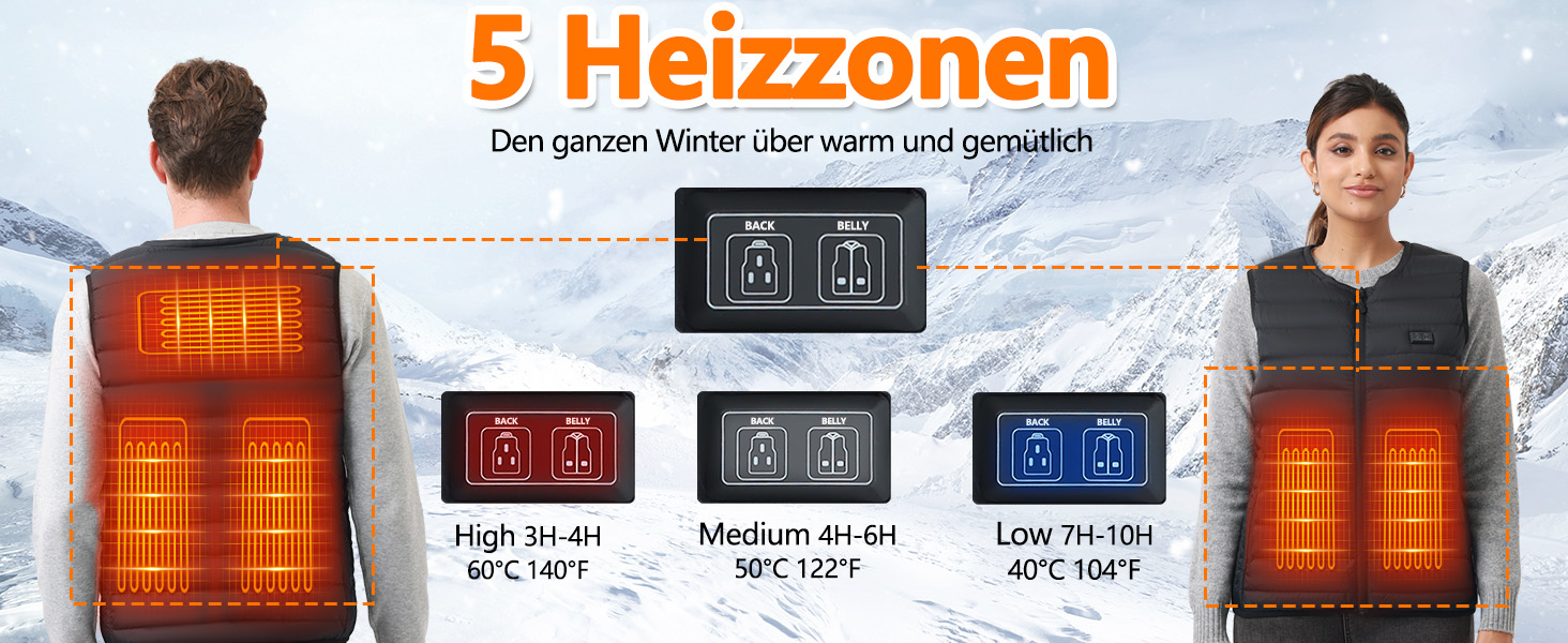 Обогрівальний жилет для чоловіків та жінок з акумулятором 10000mAh - жилет з 5 зонами обігріву, 3 режими температури, подвійне керування для зимових активів на відкритому повітрі, XXL, чорний