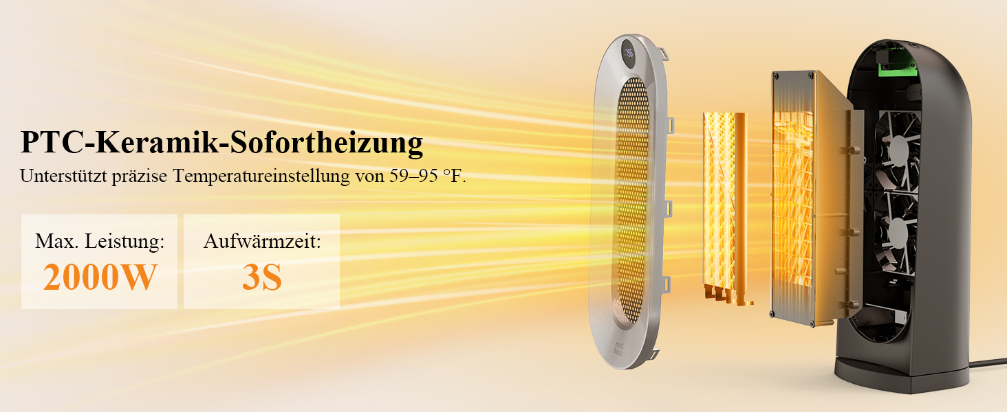 Керамічний обігрівач Minthouz 2000W з дистанційним керуванням, ECO-режимом, осциляцією 70°, таймером на 12г та захистом від перегріву, електричний обігрівач для приміщень
