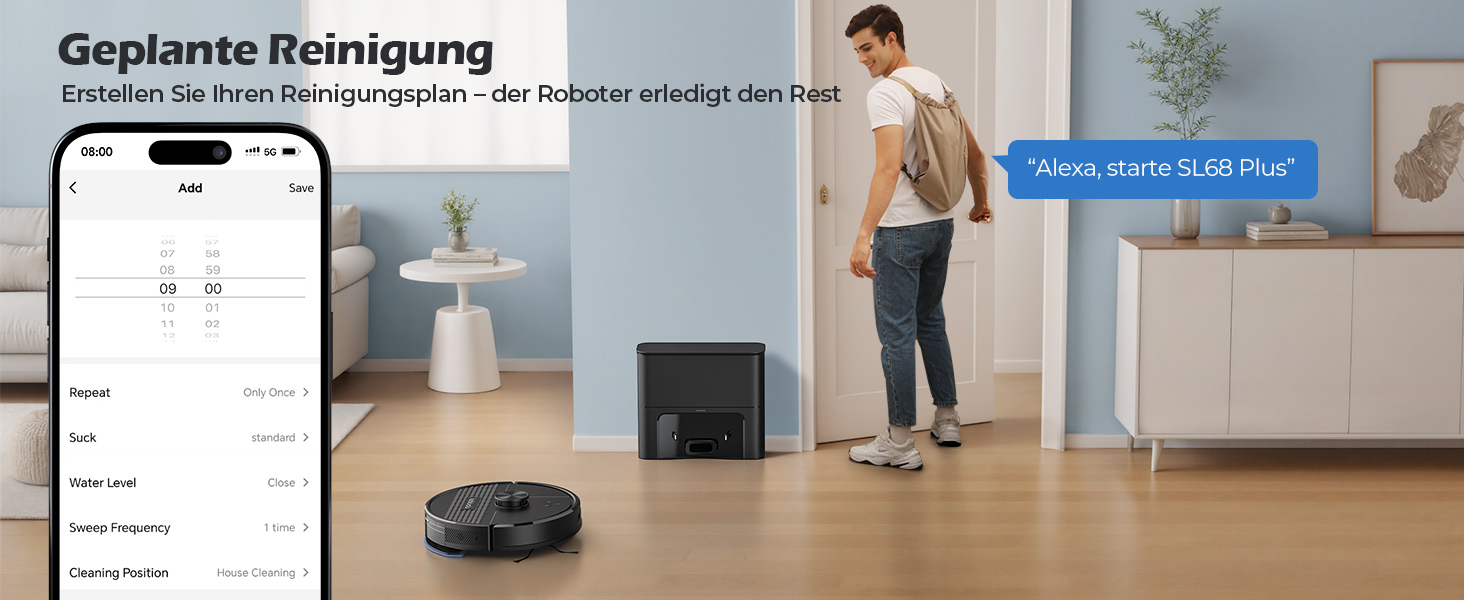 Робот-пилосос Lubluelu SL68 Plus 3-в-1 з вологою, 4500Pa, лазерна навігація, керування через додаток, 24 зони заборони, для тварин, килимів