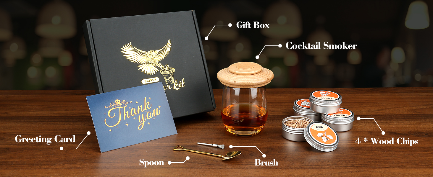 Dad's Gift Christmas, Cocktail Smoker Kit, Whiskey Stones, Torch Lighter, Old Fashioned Whiskey Smoker Drinks Kit, Cocktail Accessories For Drinks, Bourbon Walnut (Butane Not Included) (Beech)