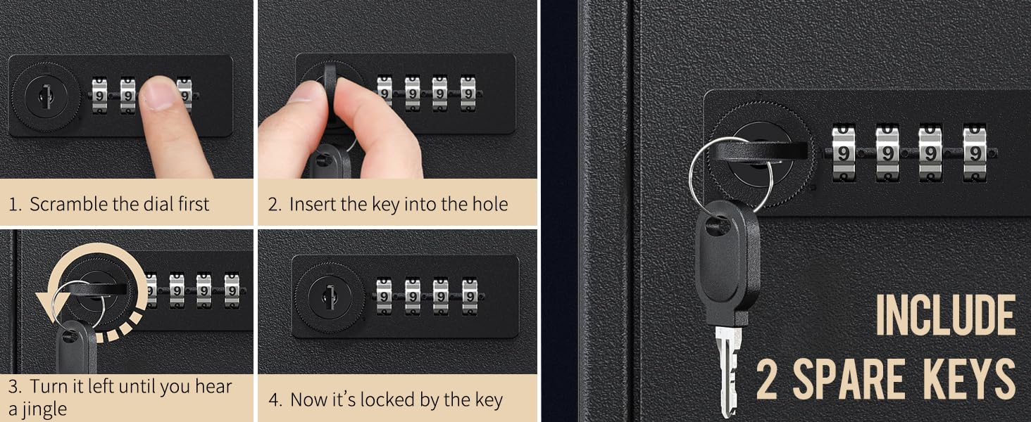 Шкафчик для ключів Uniclife на 60 позицій з комбінацією та ключовим замком, чорного кольору, з регульованими полицями. Цифрова скринька безпеки, органайзер для ключів