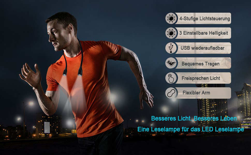 LED ліхтарик на шию, акумуляторний, для читання, в ліжко, 4 світлодіоди, 3 режими яскравості, для рукоділля, кемпінгу, ремонту 27 см