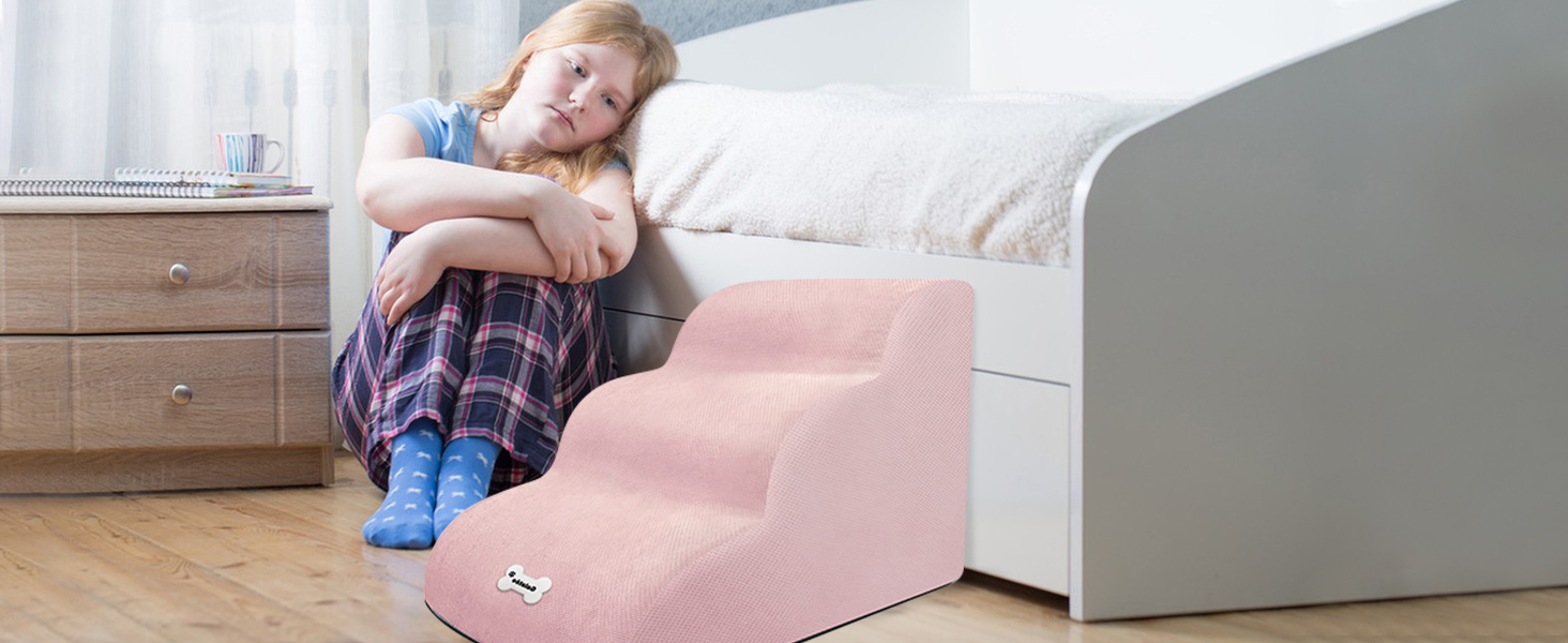 Сходинки для тварин Galatée: 3-ступеневі сходи з щільного пінополіуретану, знімний чохол на блискавці, для собак та інших домашніх тварин (Світло-коричневий)